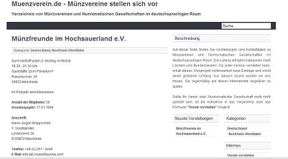 Auf Muenzverein.de findet man Vorstellungen von Münzvereinen